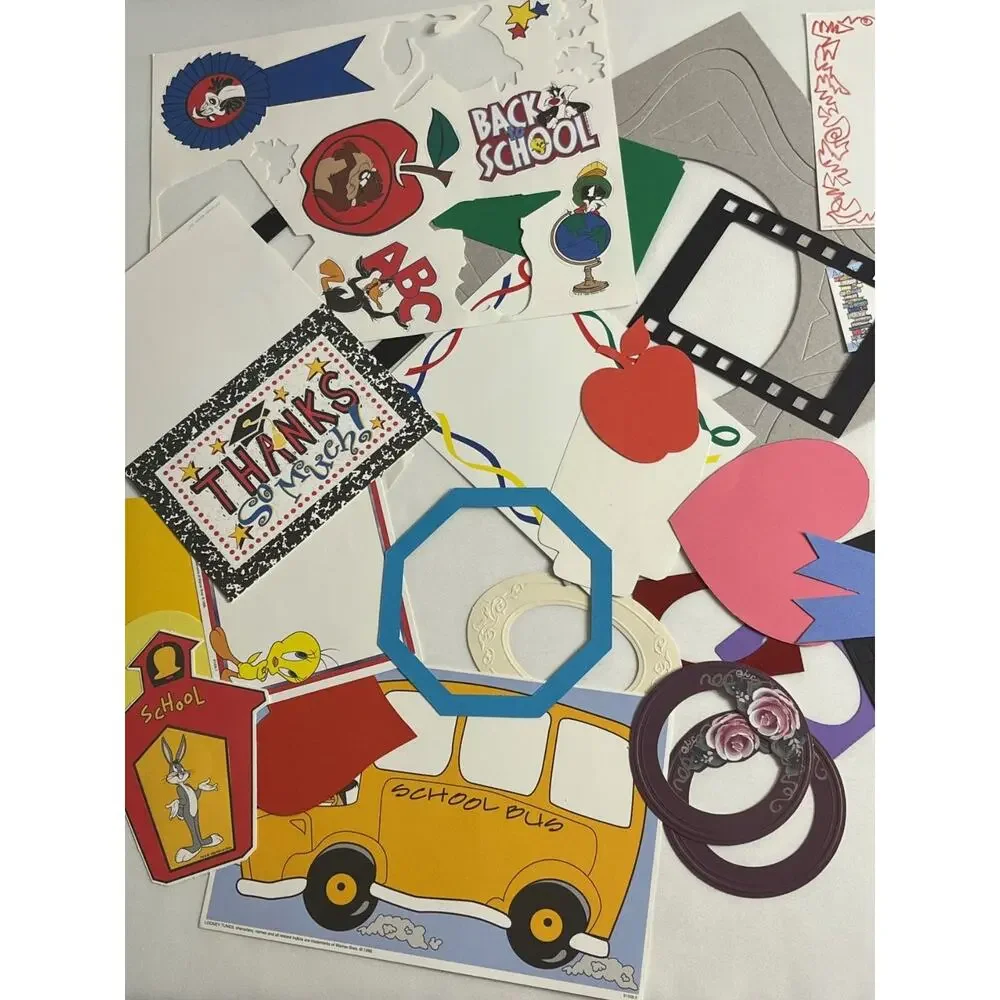Vintage Scrapbook Die Cuts Lot Back to School Graduation Frames Stencil Alphabet
